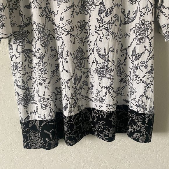 J Jill Womens Blouse Shirt Floral Spring White Size L Scoop Neck Color Block - Picture 7 of 10